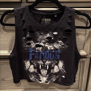 Guess Black Tiger Graphic Crop Top